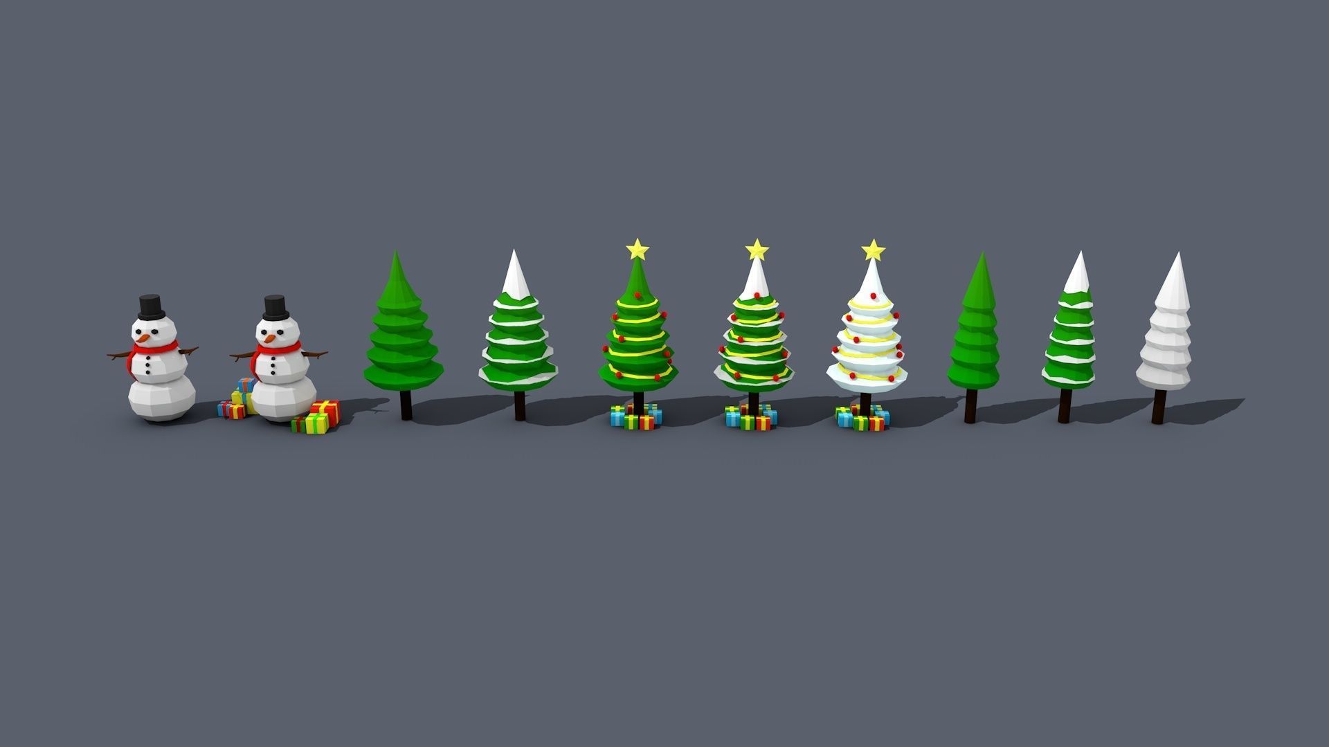 Low Poly Christmas Tree And Snowmen Gift Isometric Low-poly 3D model_3