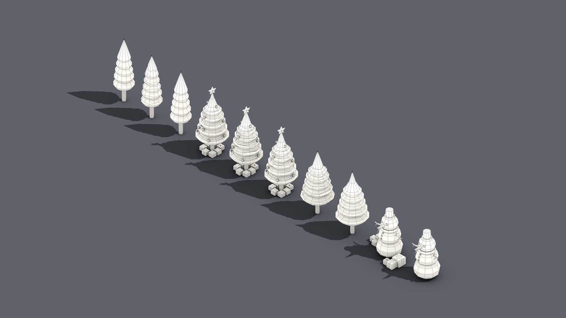 Low Poly Christmas Tree And Snowmen Gift Isometric Low-poly 3D model_4