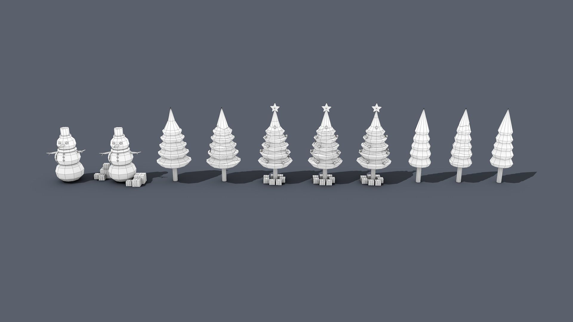 Low Poly Christmas Tree And Snowmen Gift Isometric Low-poly 3D model_5