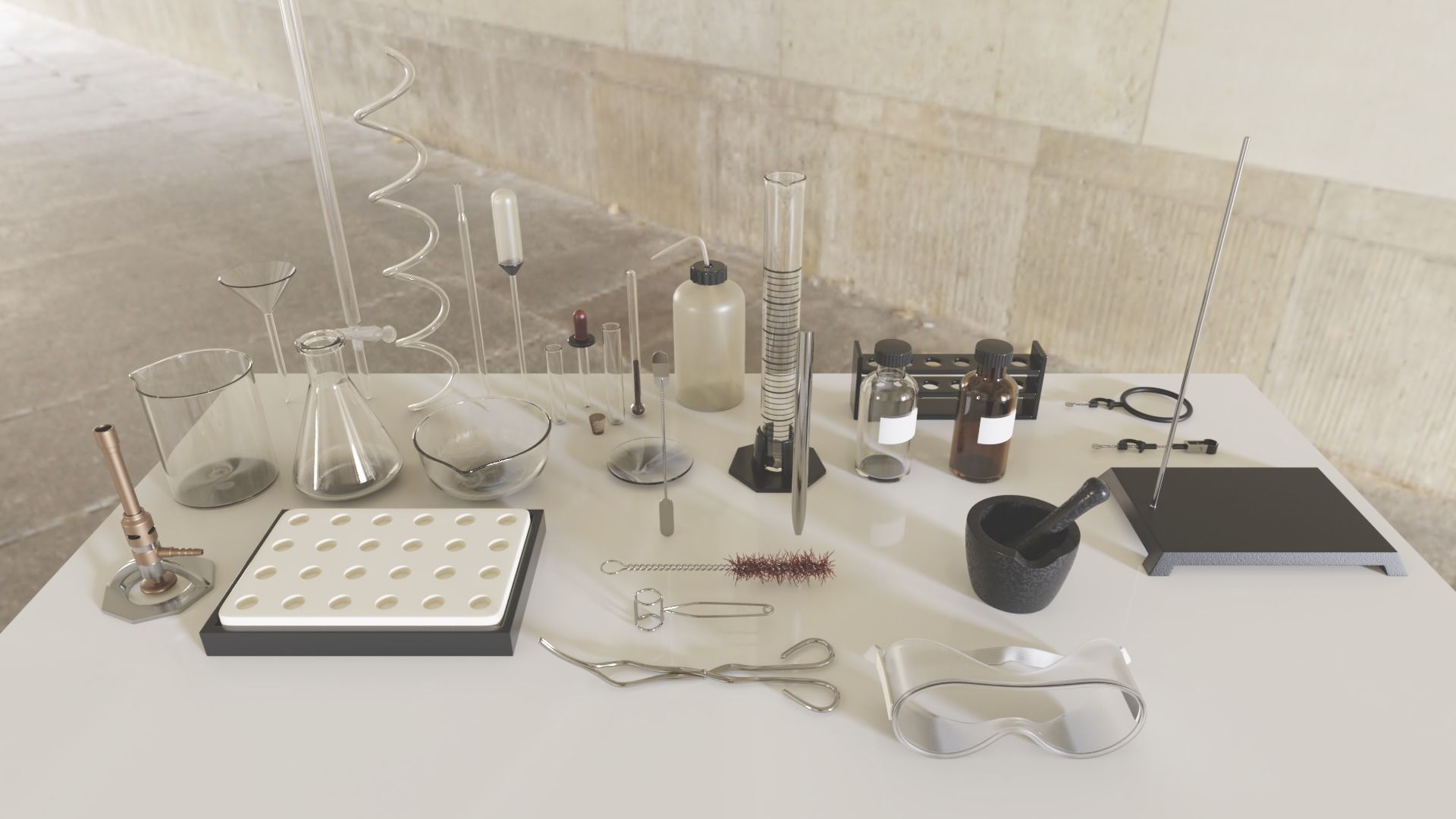 Chemistry equipment Low-poly 3D model_1