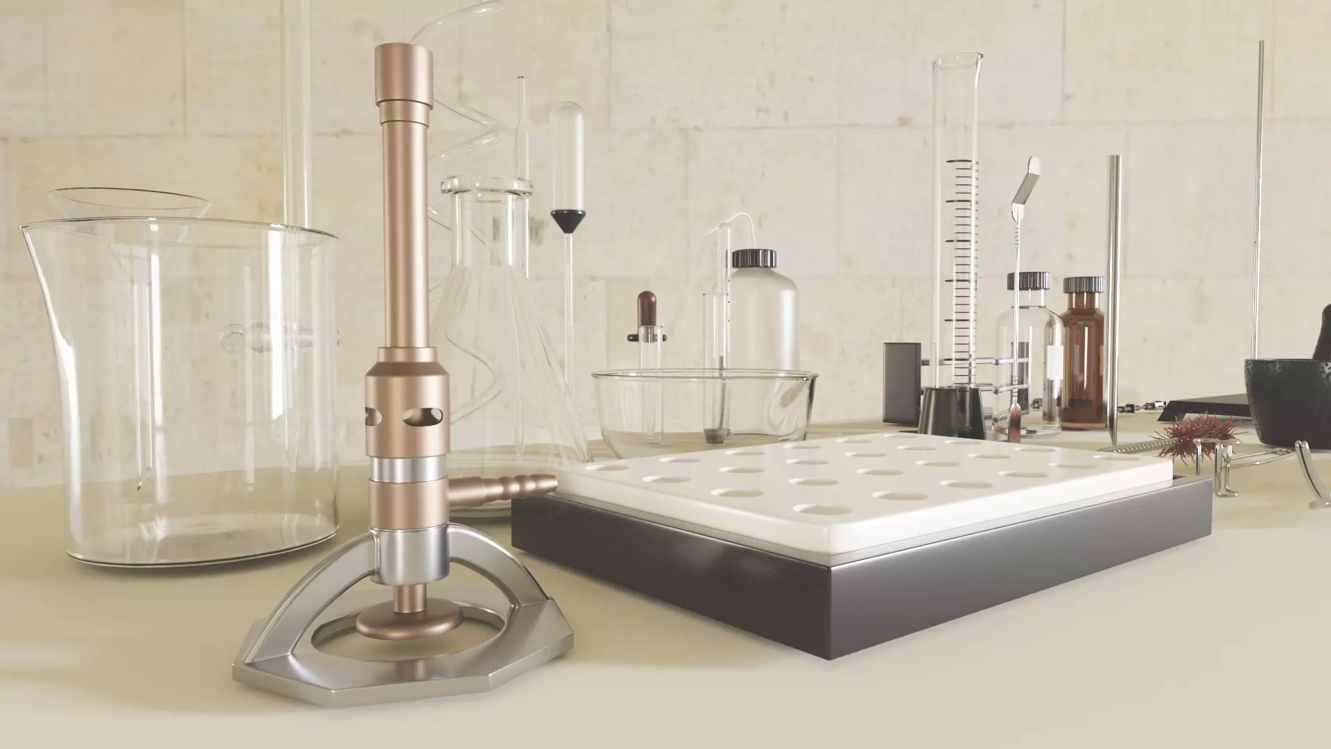 Chemistry equipment Low-poly 3D model_0