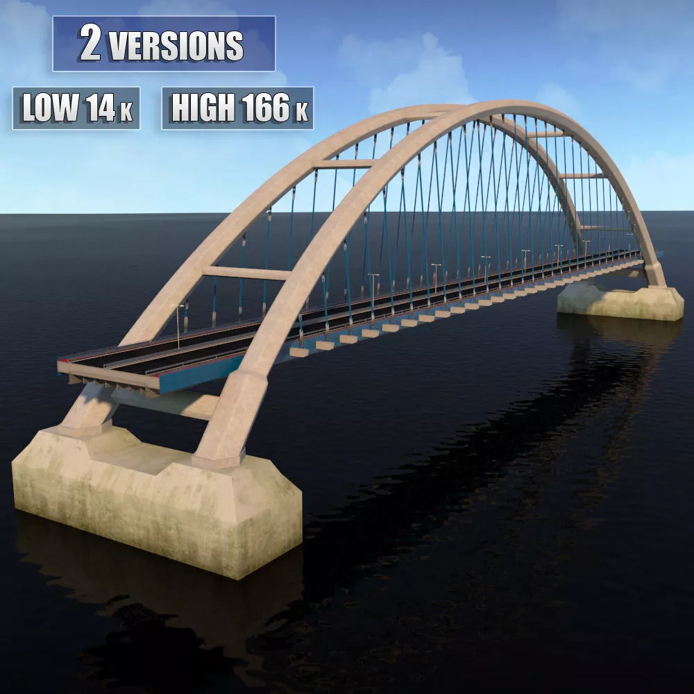 Suspended Arch Water Road Bridge 3D model