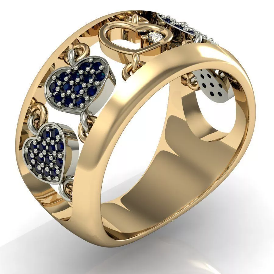ring with moving hearts 3D print model