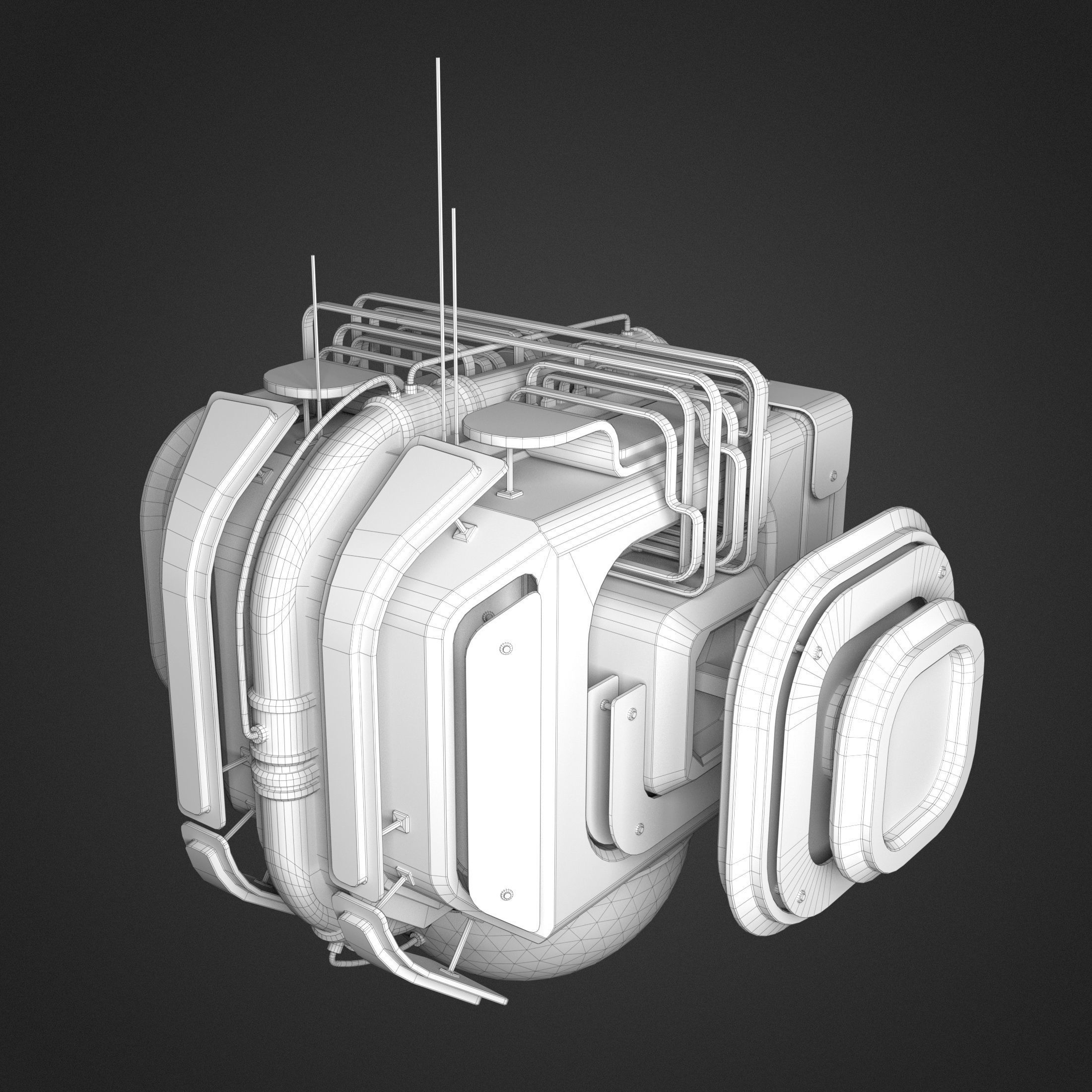 Cuboid futuristic device Low-poly 3D model_5