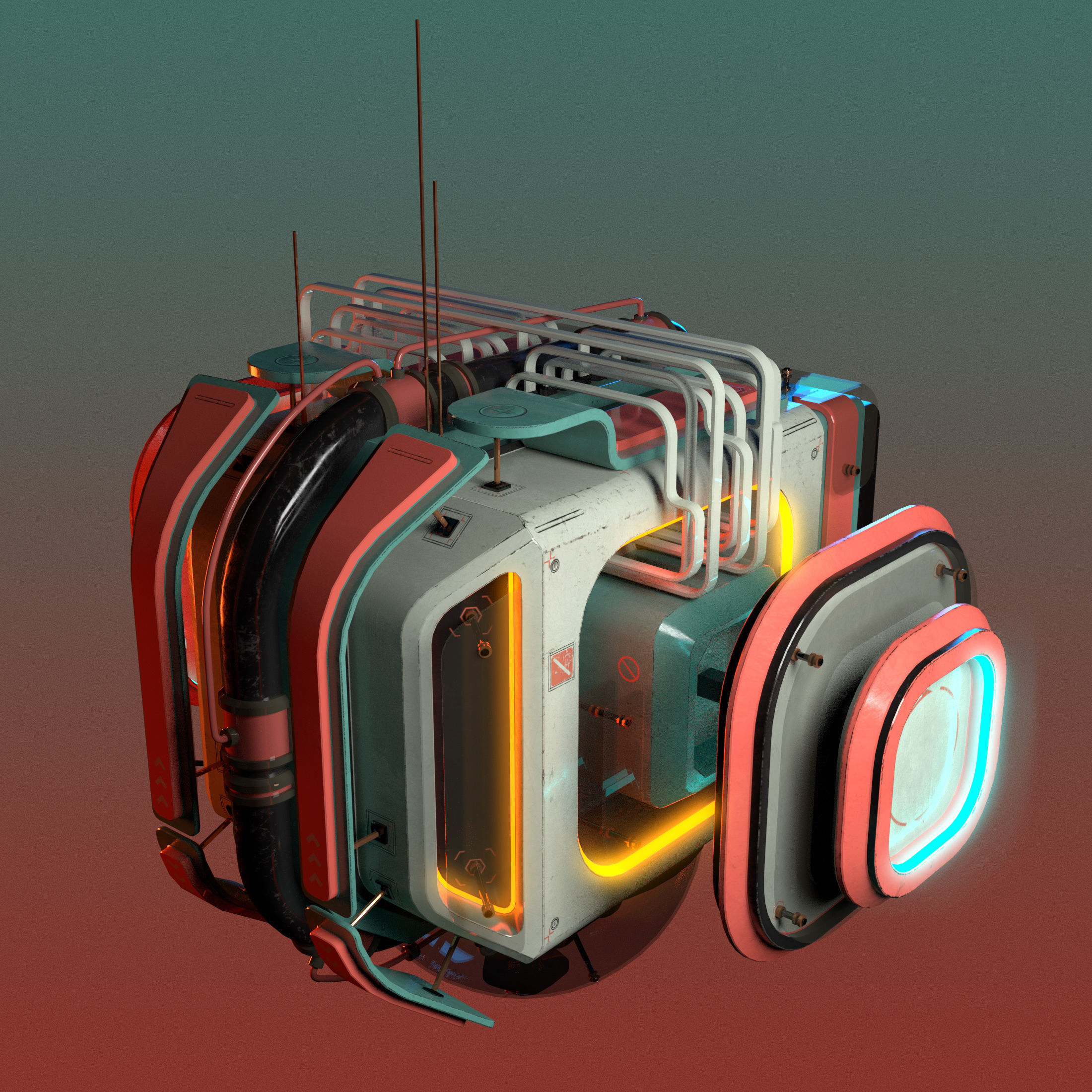 Cuboid futuristic device Low-poly 3D model_1