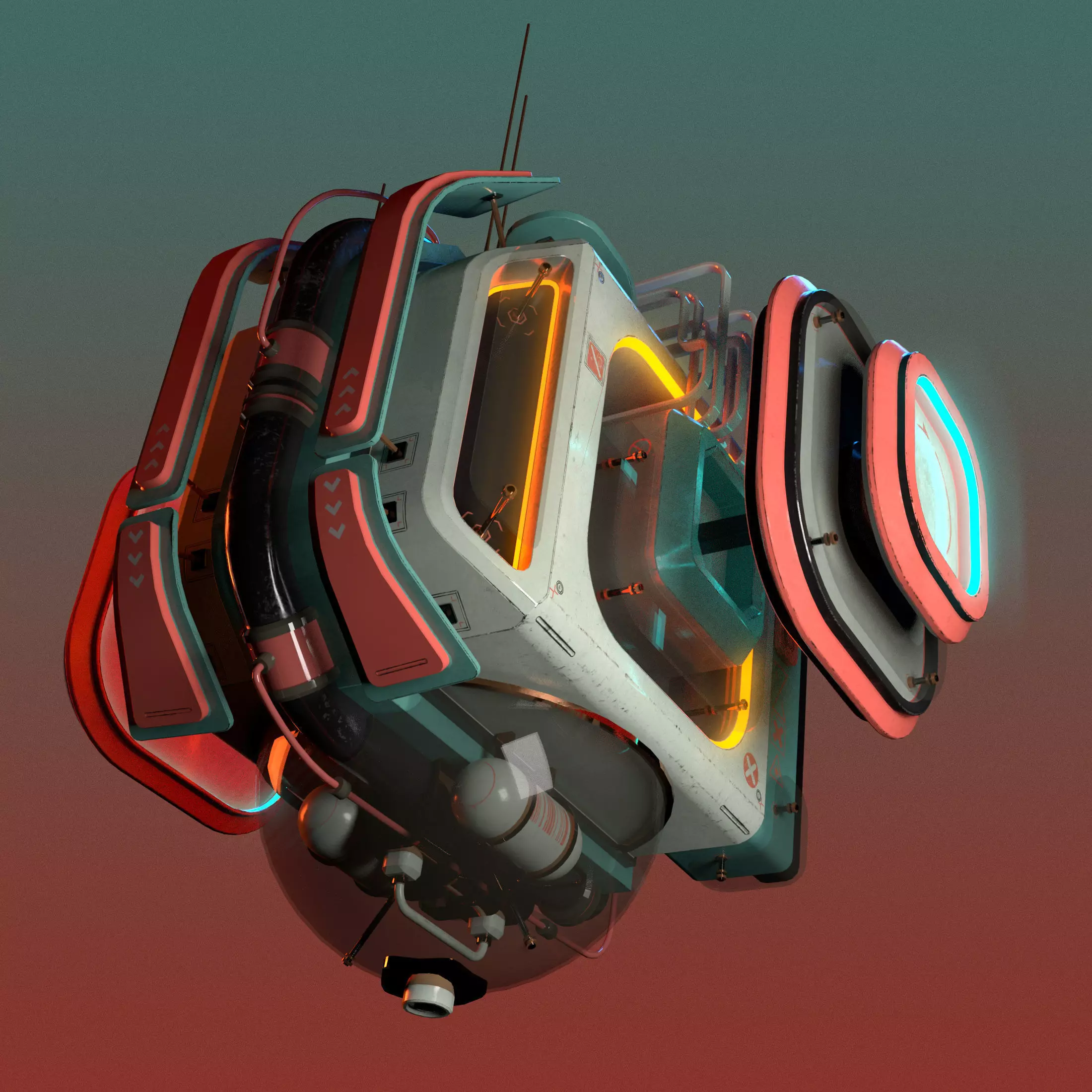 Cuboid futuristic device Low-poly 3D model_0