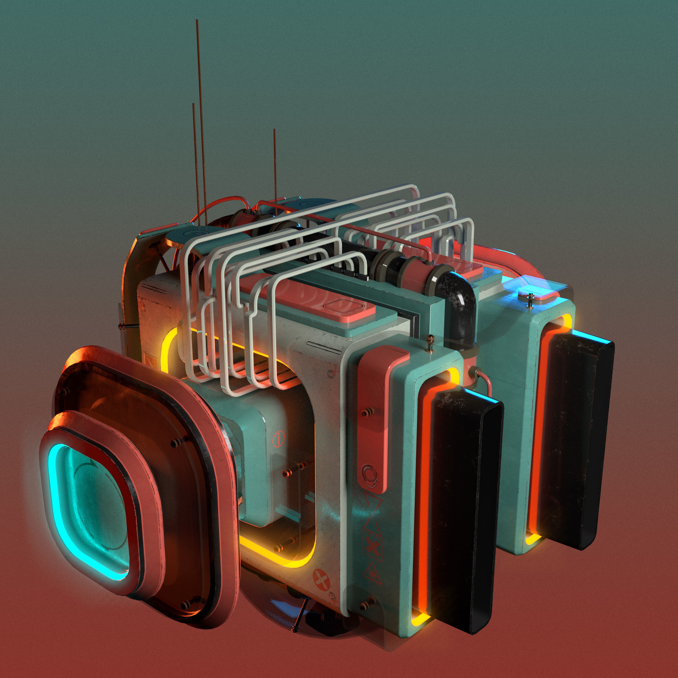 Cuboid futuristic device Low-poly 3D model_2