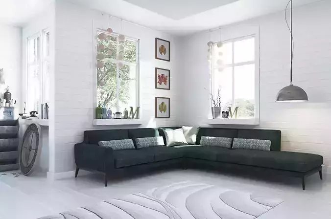 Emerald Corner Sofa V2 3D Model