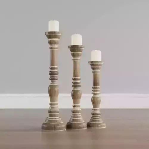 Wood Candle Holder in Whitewashed Brown