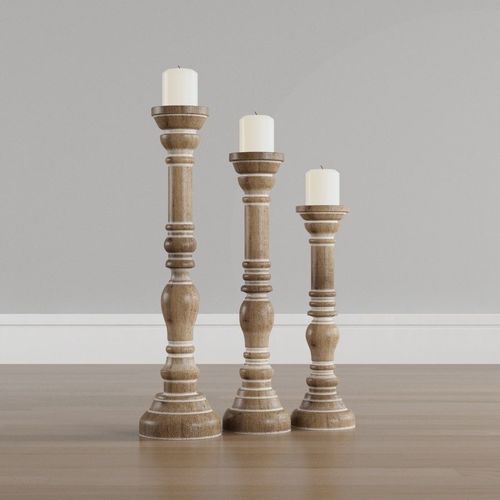 Wood Candle Holder in Whitewashed Brown Low-poly 3D model