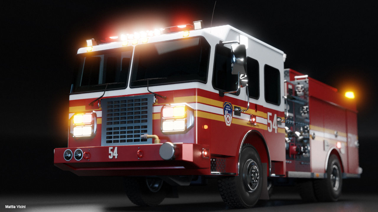 American Fire Engine Rescue Pumper Truck 3D model_10