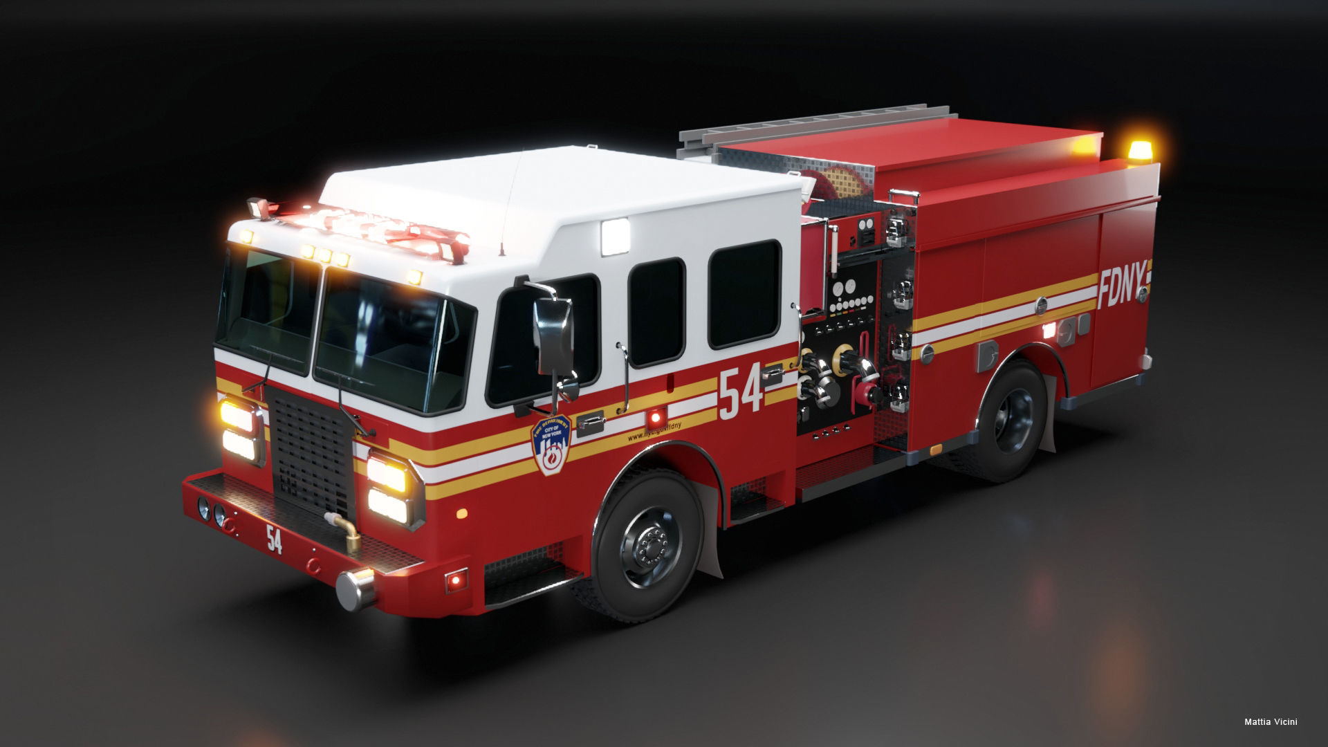 American Fire Engine Rescue Pumper Truck 3D model_6