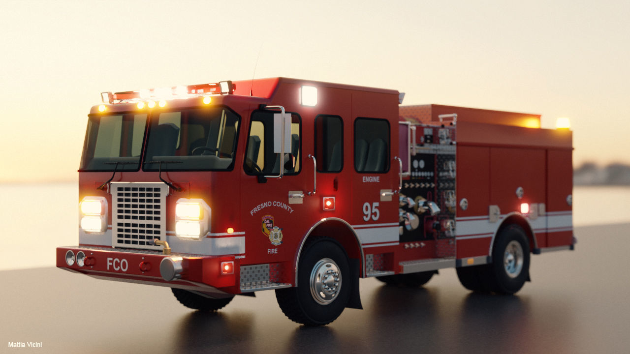 American Fire Engine Rescue Pumper Truck 3D model_5
