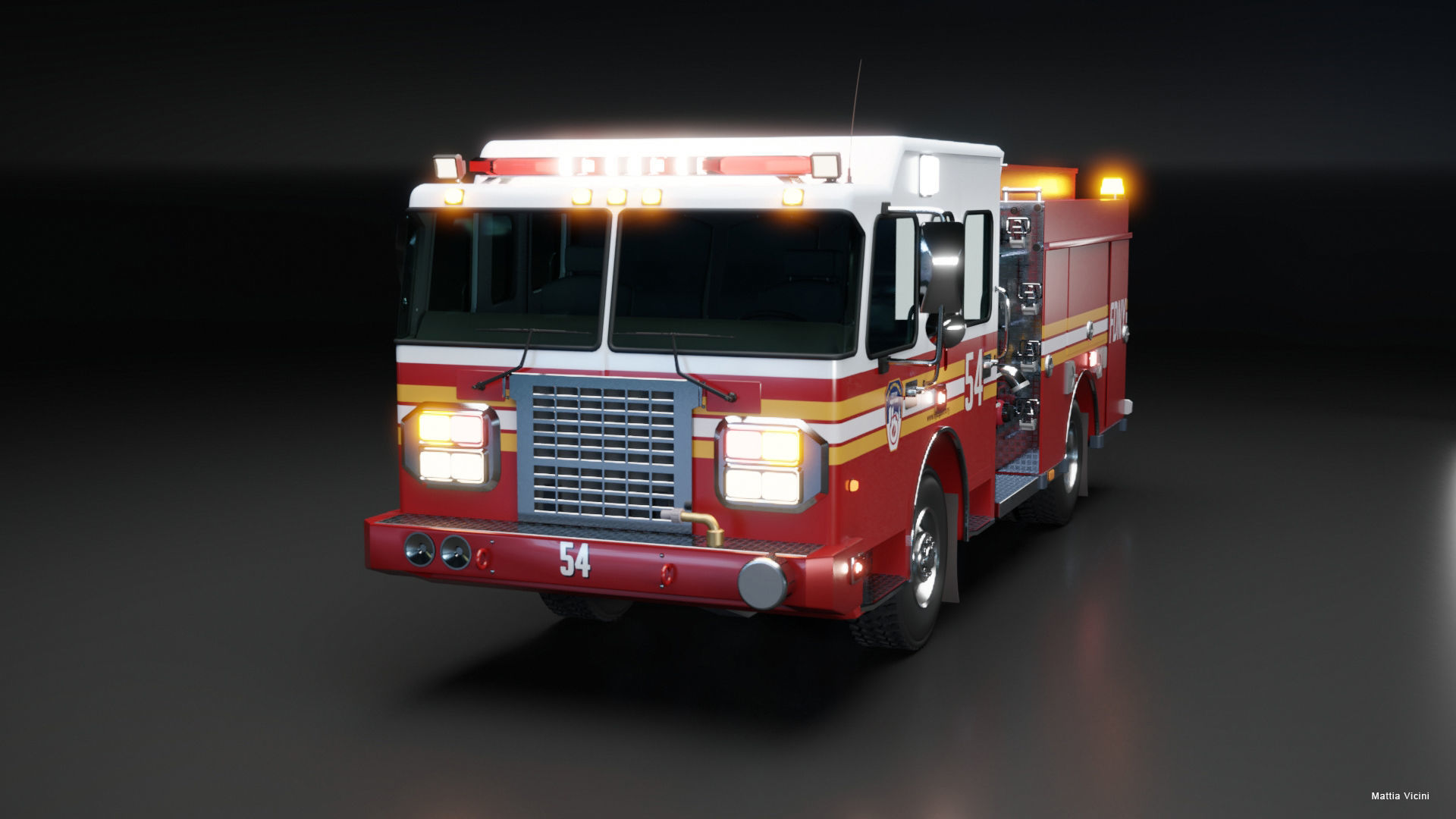 American Fire Engine Rescue Pumper Truck 3D model_9