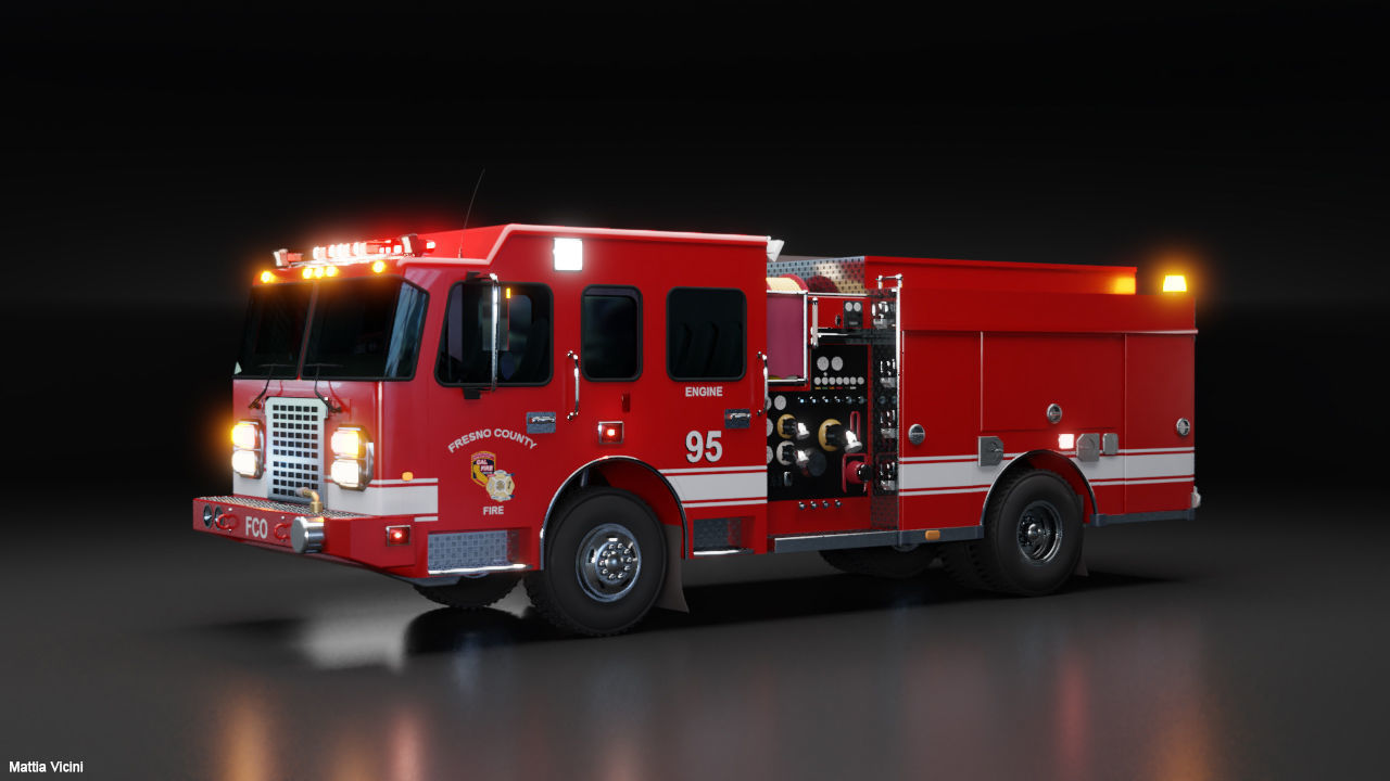 American Fire Engine Rescue Pumper Truck 3D model_2