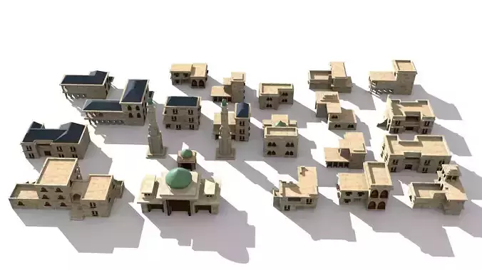 20 arabian building Low-poly 3D model