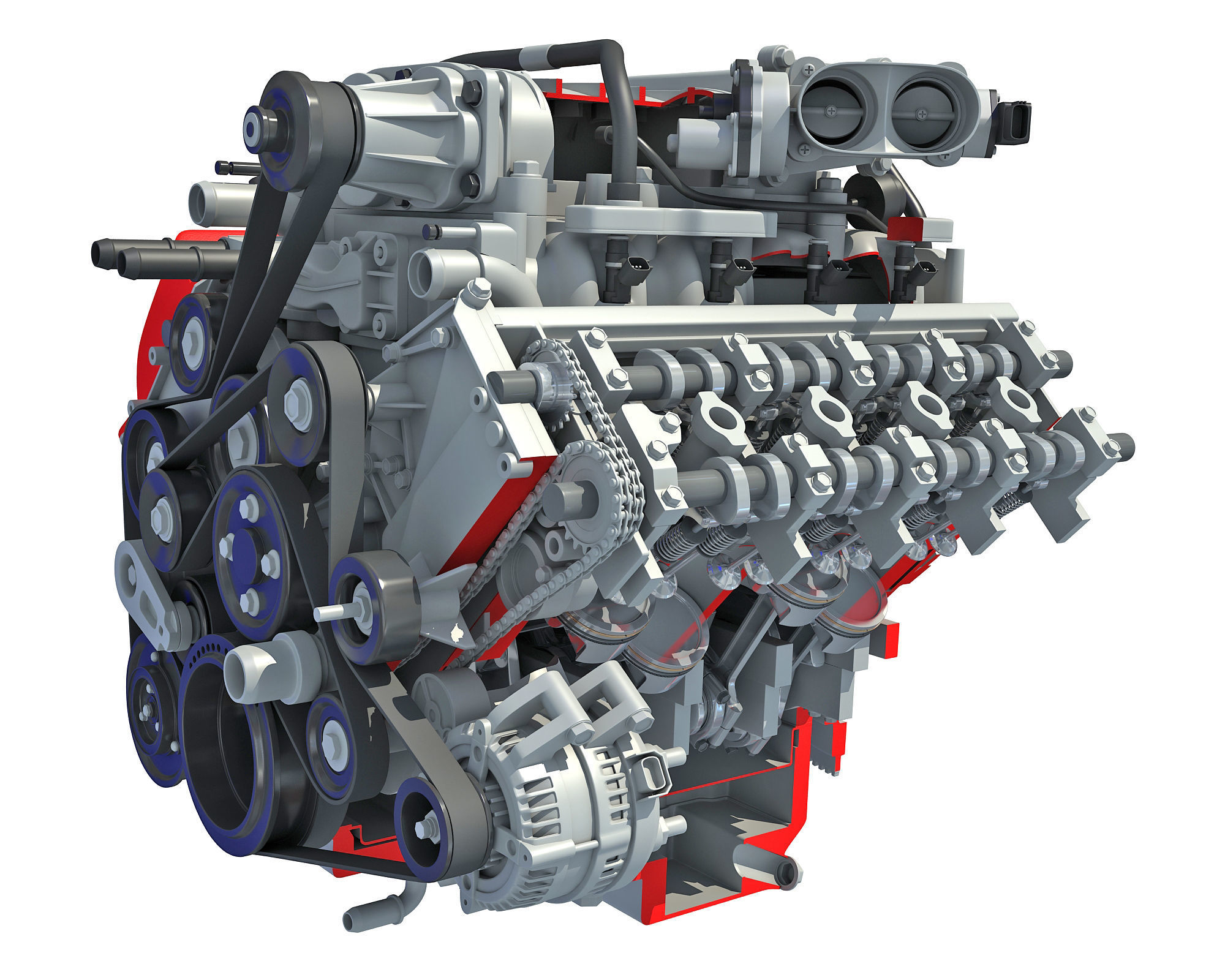 Sectioned Animated V8 Engine 3D model_1