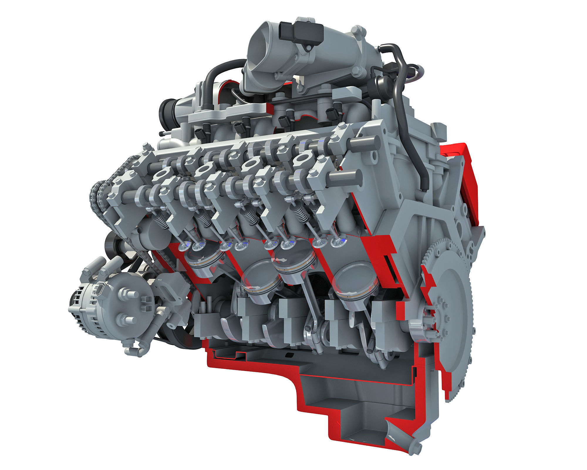 Sectioned Animated V8 Engine 3D model_4