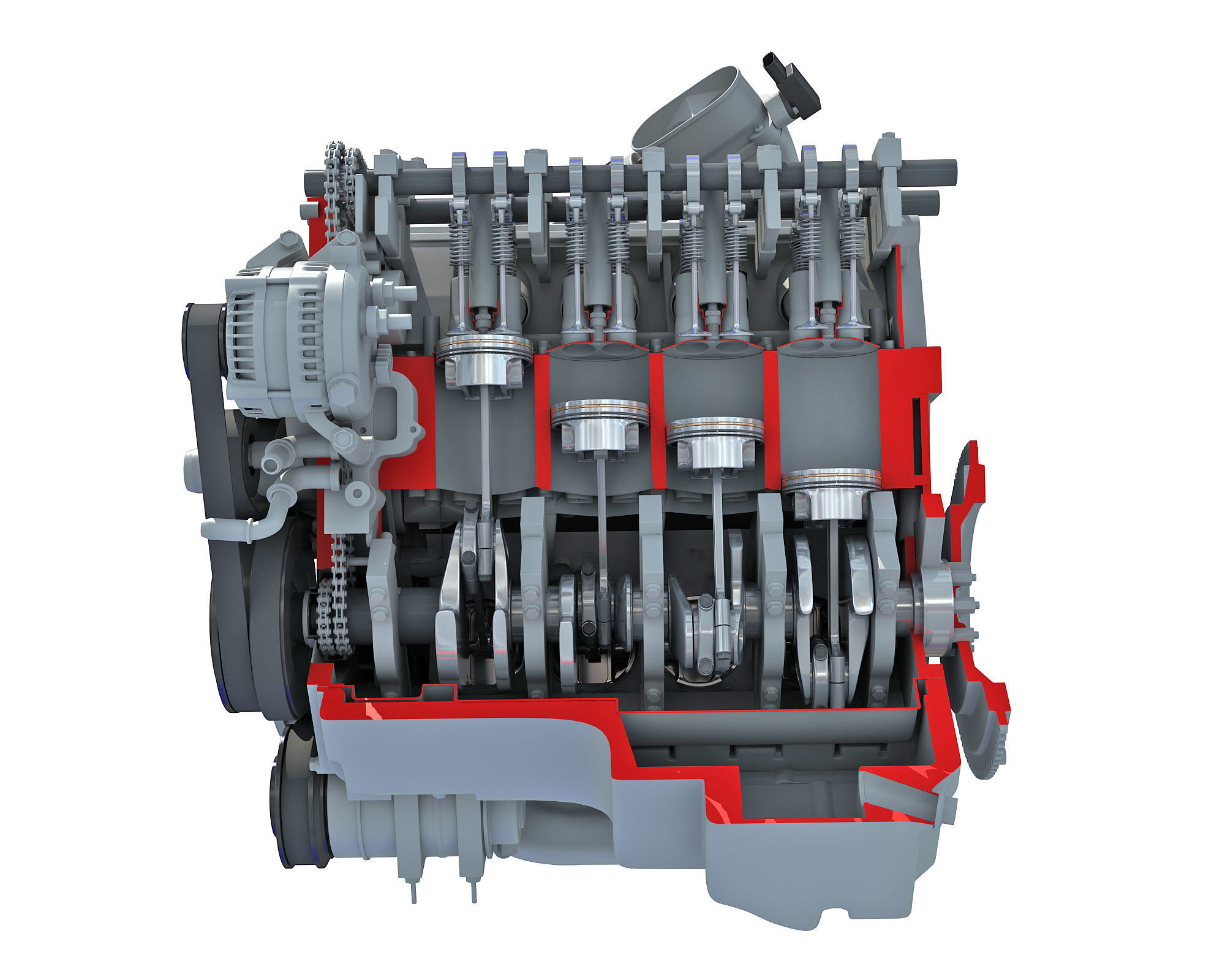 Sectioned Animated V8 Engine 3D model_2