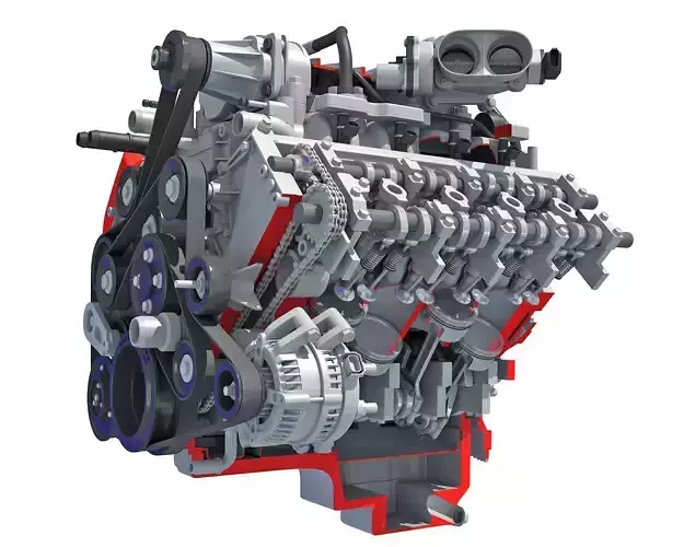 Sectioned Animated V8 Engine 3D model