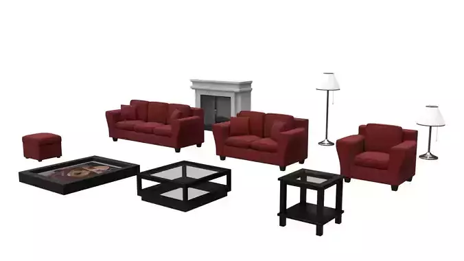 Living Room Furniture Asset Pack 3D Model Collection