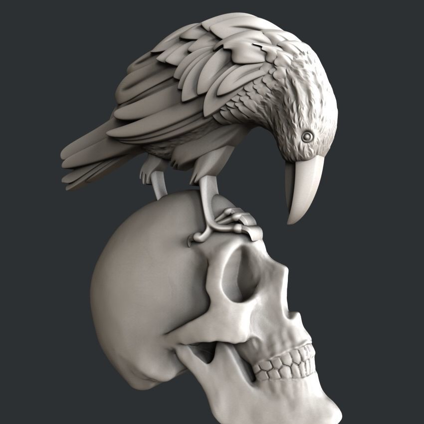 3d STL models for CNC raven skull 3D model_1