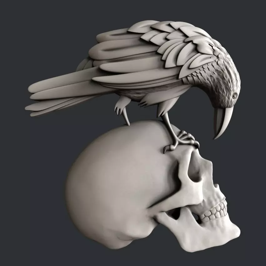 3d STL models for CNC raven skull 3D model_0