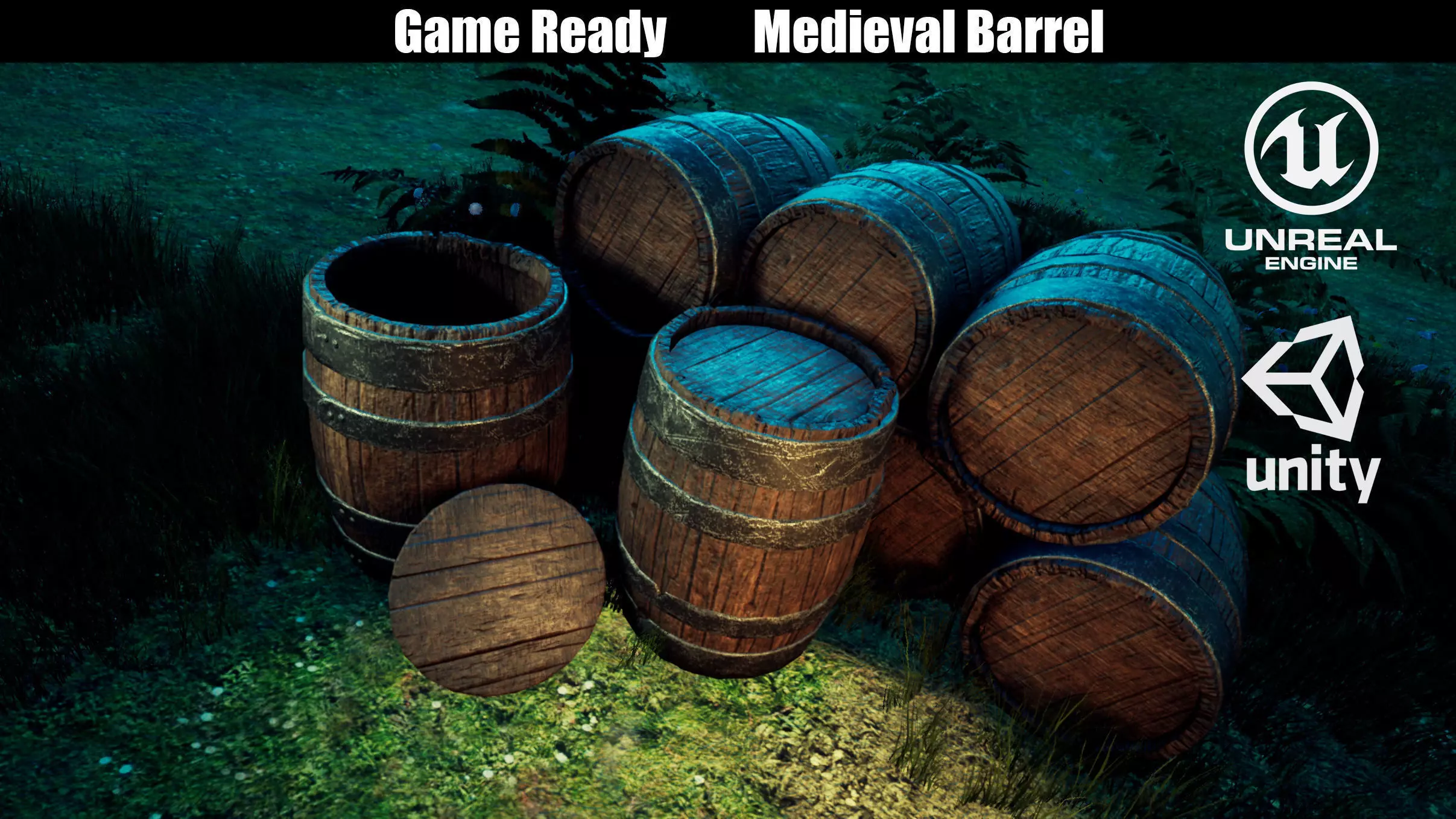 Game Ready Medieval Barrel LowPoly 3D Model Free low-poly 3D model_0
