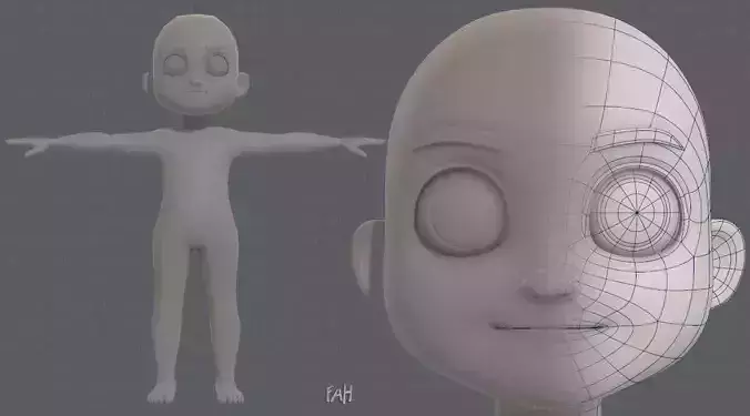 Base mesh boy character V08 Low-poly 3D model