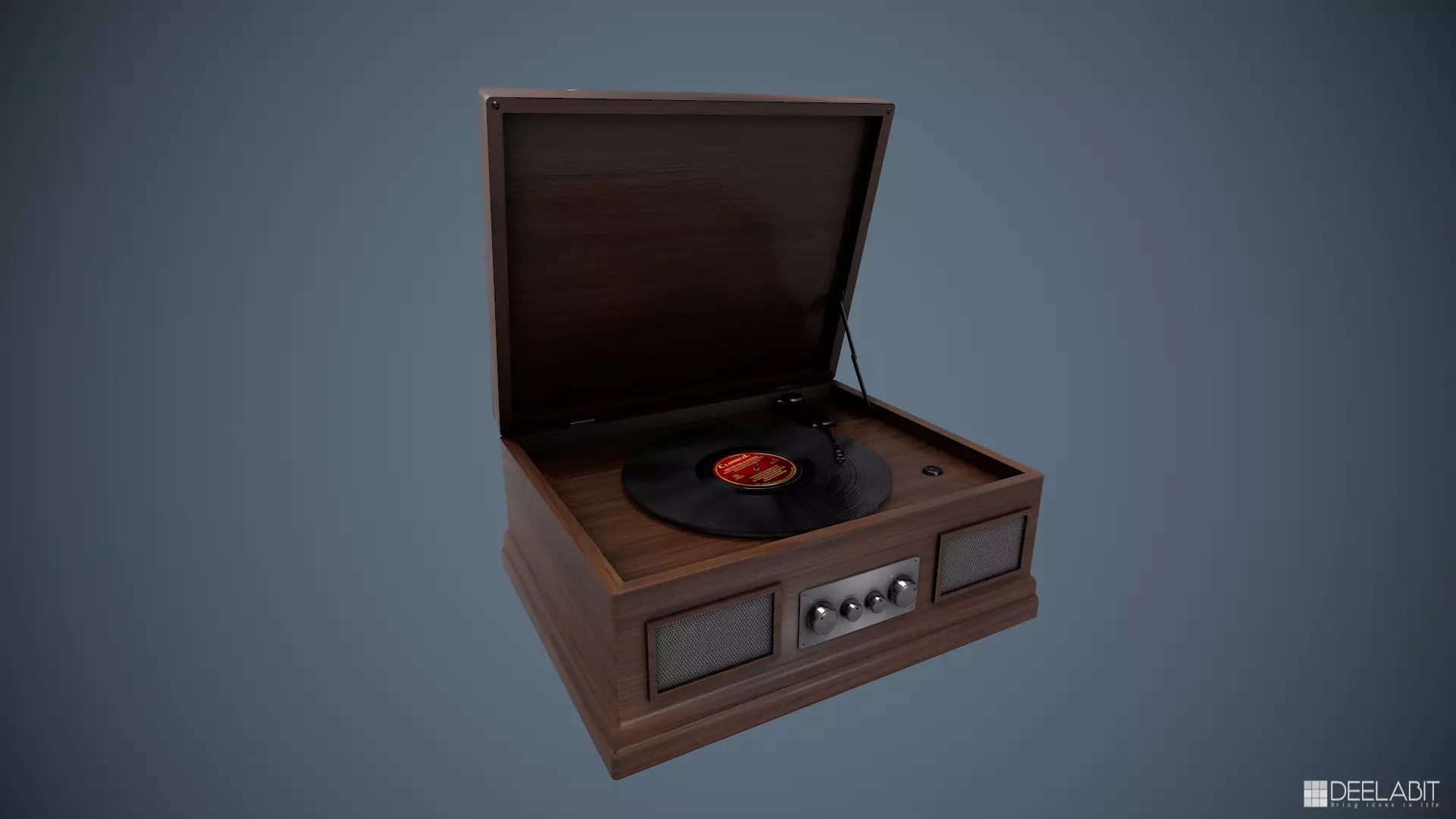 Retro record player Low-poly 3D model
