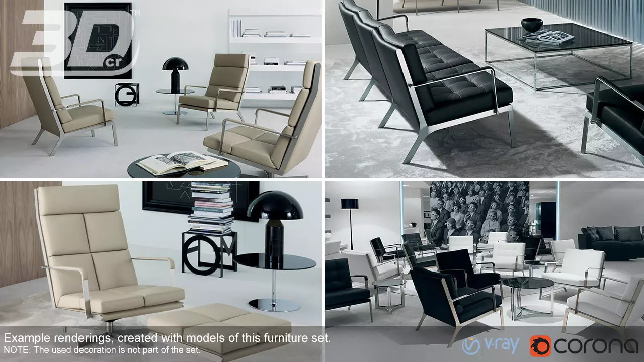 Henndar Set modern living room furniture 3D model_0