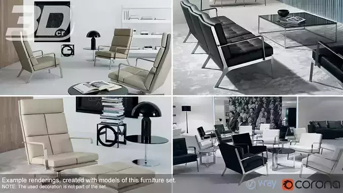 Henndar Set modern living room furniture 3D model
