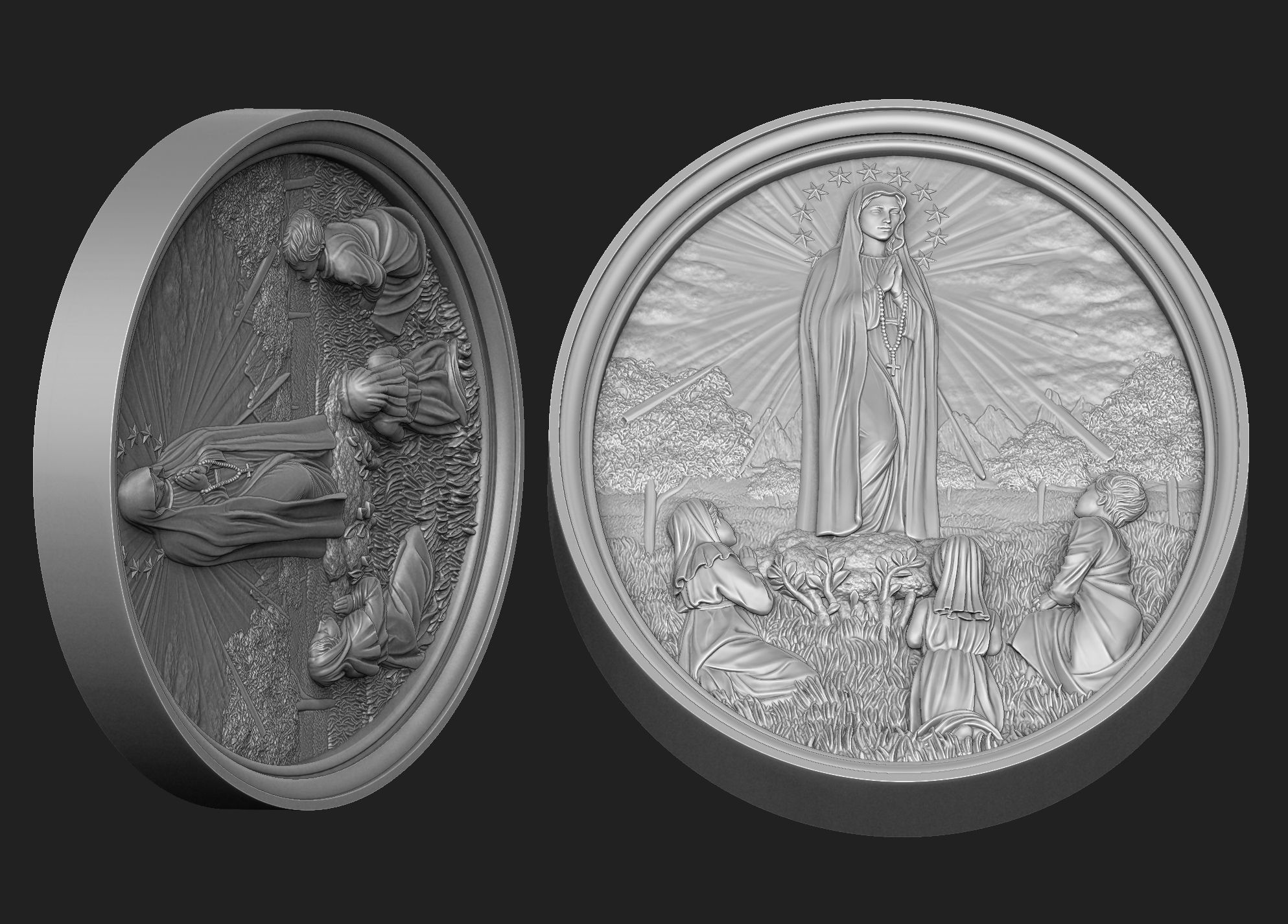 Our Lady of Fatima Medallion 3D print model_3