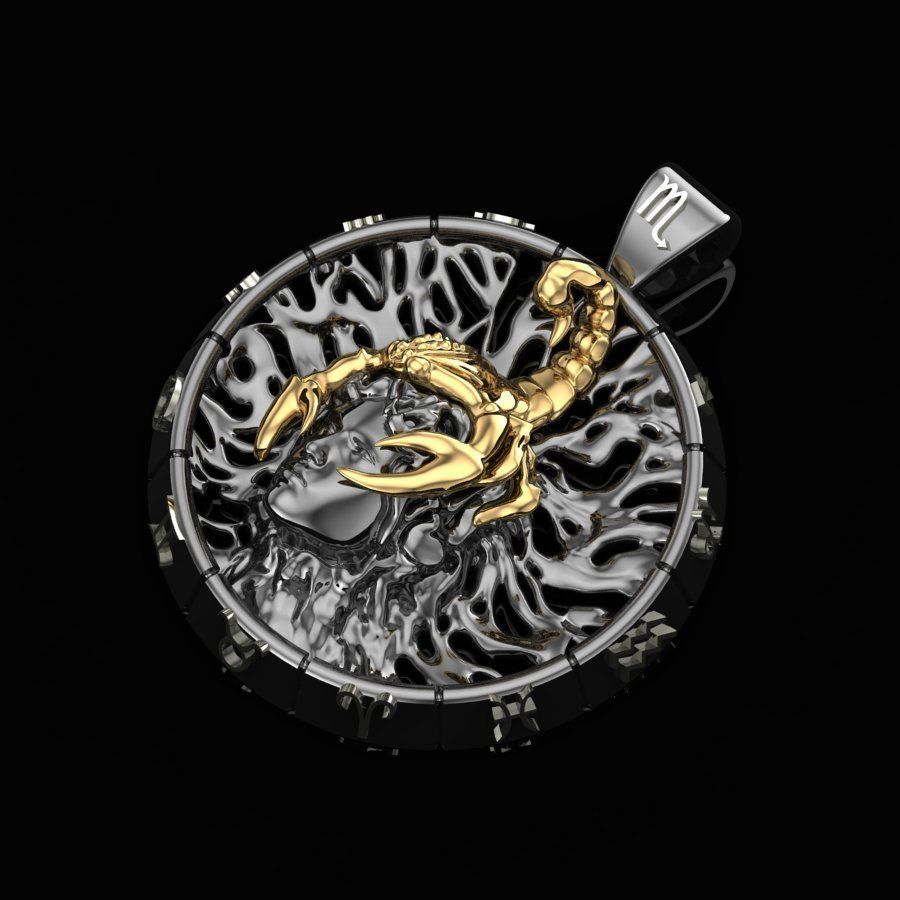 Pendant of the zodiac sign of the scorpion 3D print model_4