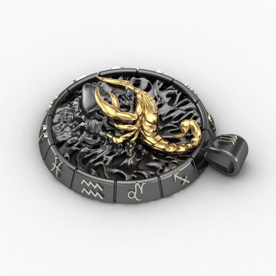 Pendant of the zodiac sign of the scorpion 3D print model_2