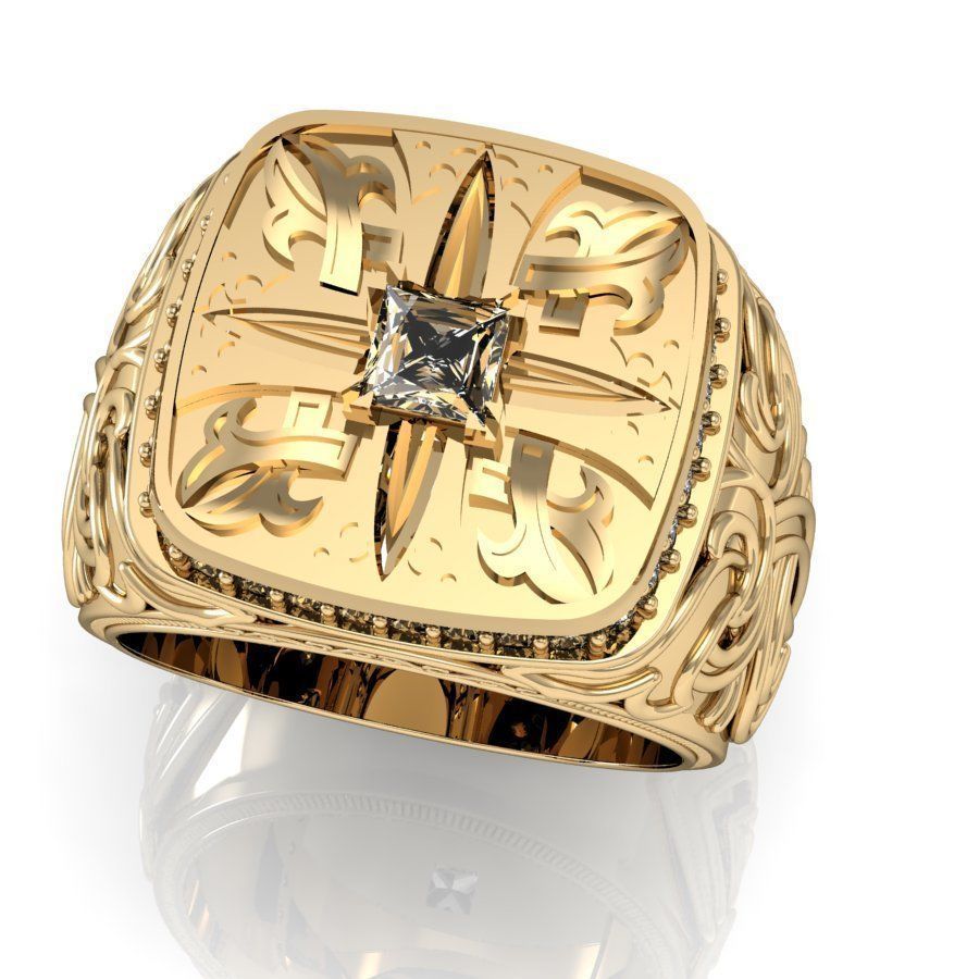 signet ring for men with gems 3D print model_4