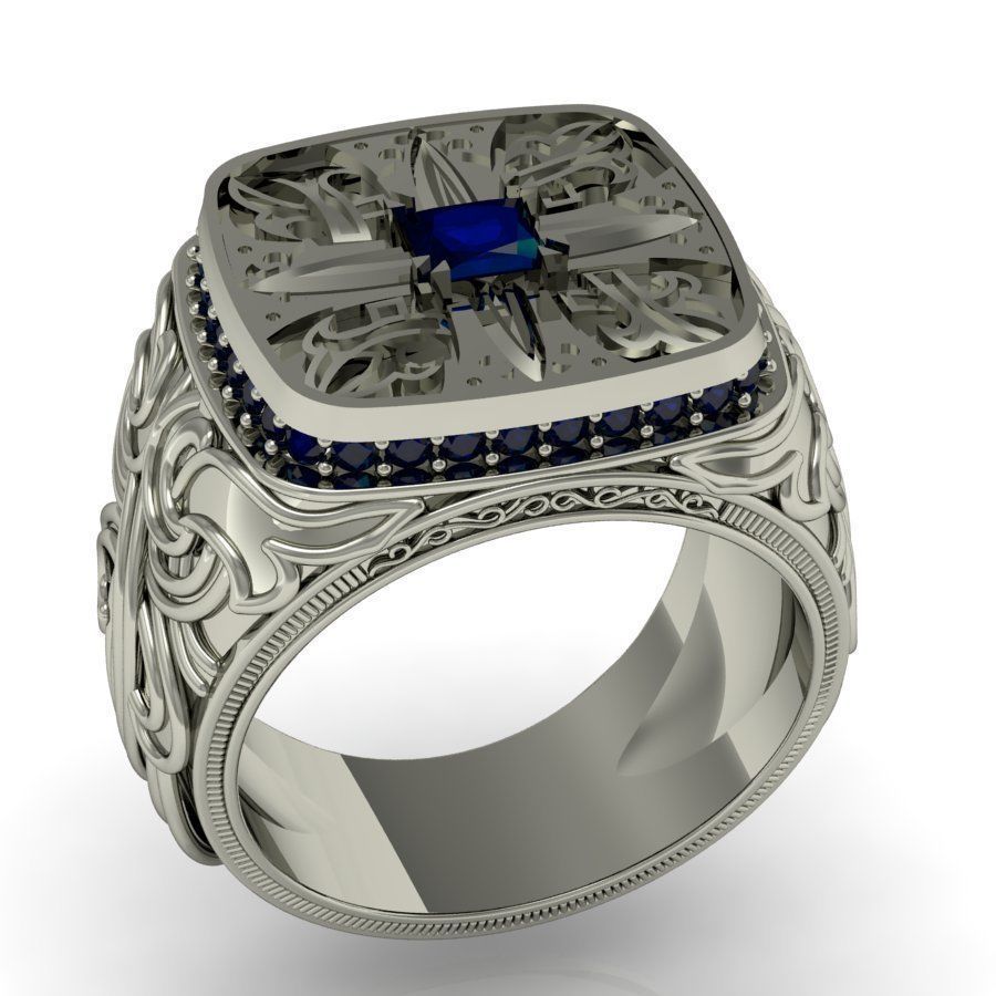 signet ring for men with gems 3D print model_2