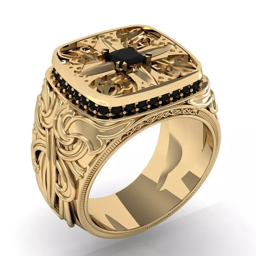 signet ring for men with gems 3D print model_0