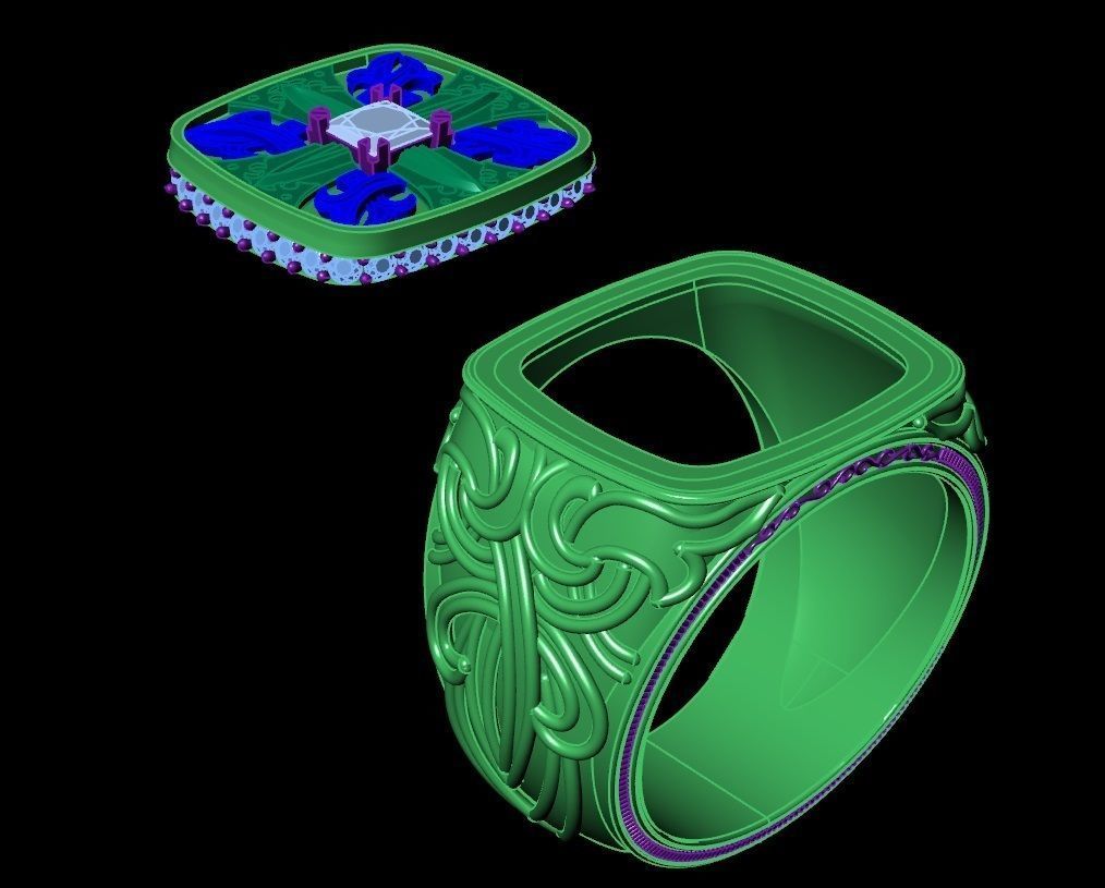 signet ring for men with gems 3D print model_9