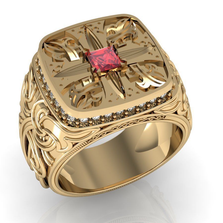 signet ring for men with gems 3D print model_3