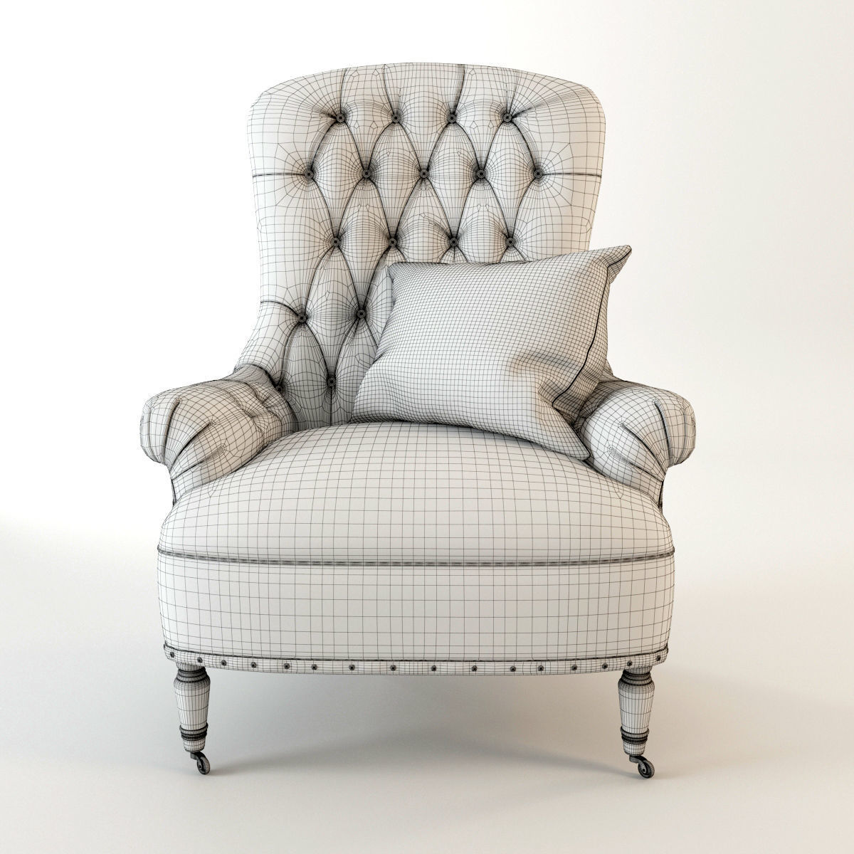 Armchair Tufted 3D model_3