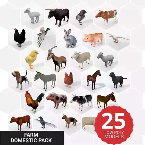 25 Farm - Domestic Animal Models Pack Low-poly 3D model