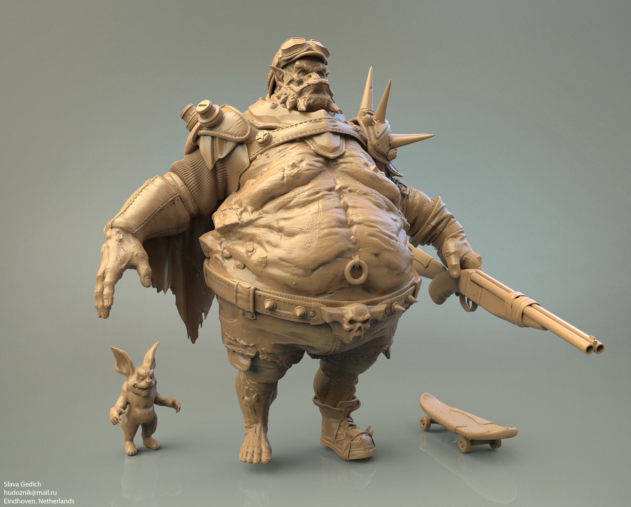 Crasus man with gun and skateboard Low-poly 3D model_3