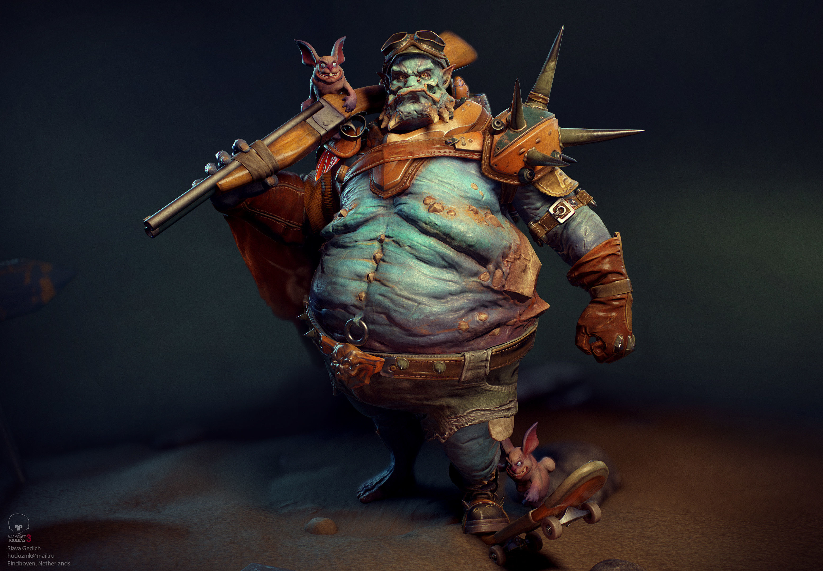 Crasus man with gun and skateboard Low-poly 3D model_4