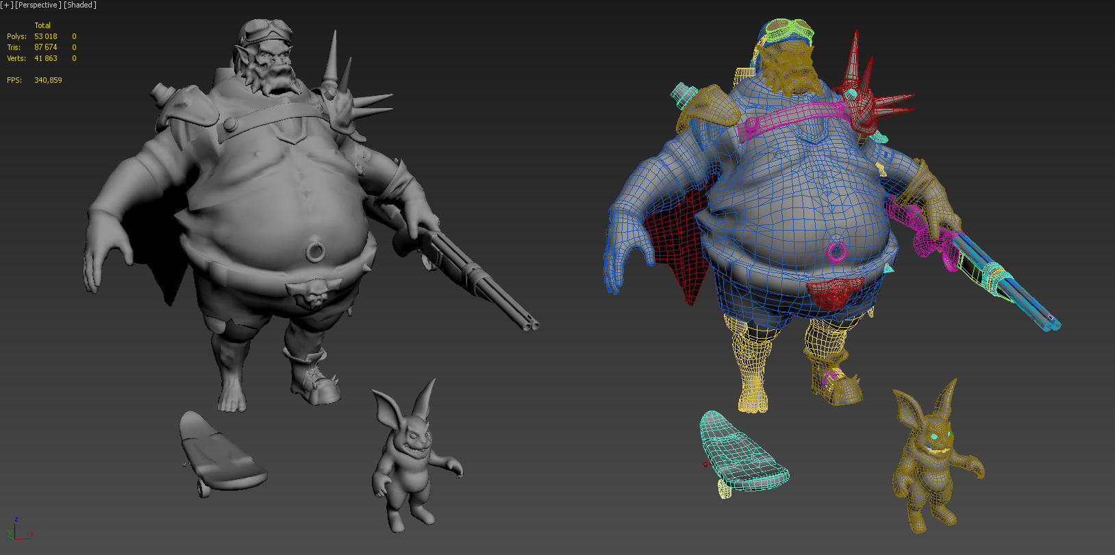 Crasus man with gun and skateboard Low-poly 3D model_7