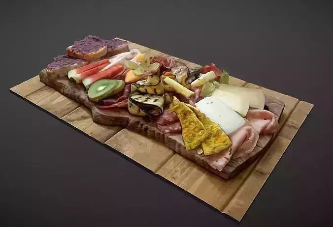 Cheese and cold meat assorted plate 3D model