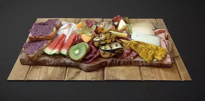 Cheese and cold meat assorted plate 3D model 3