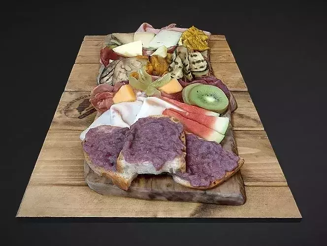 Cheese and cold meat assorted plate 3D model 6