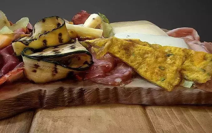 Cheese and cold meat assorted plate 3D model 7