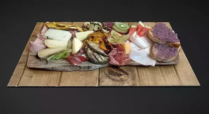 Cheese and cold meat assorted plate 3D model 5